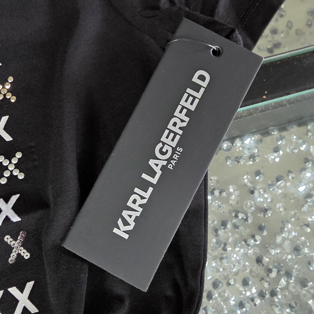 Karl Lagerfeld Black Tee with White and Silver Accents - Picture 3 of 11